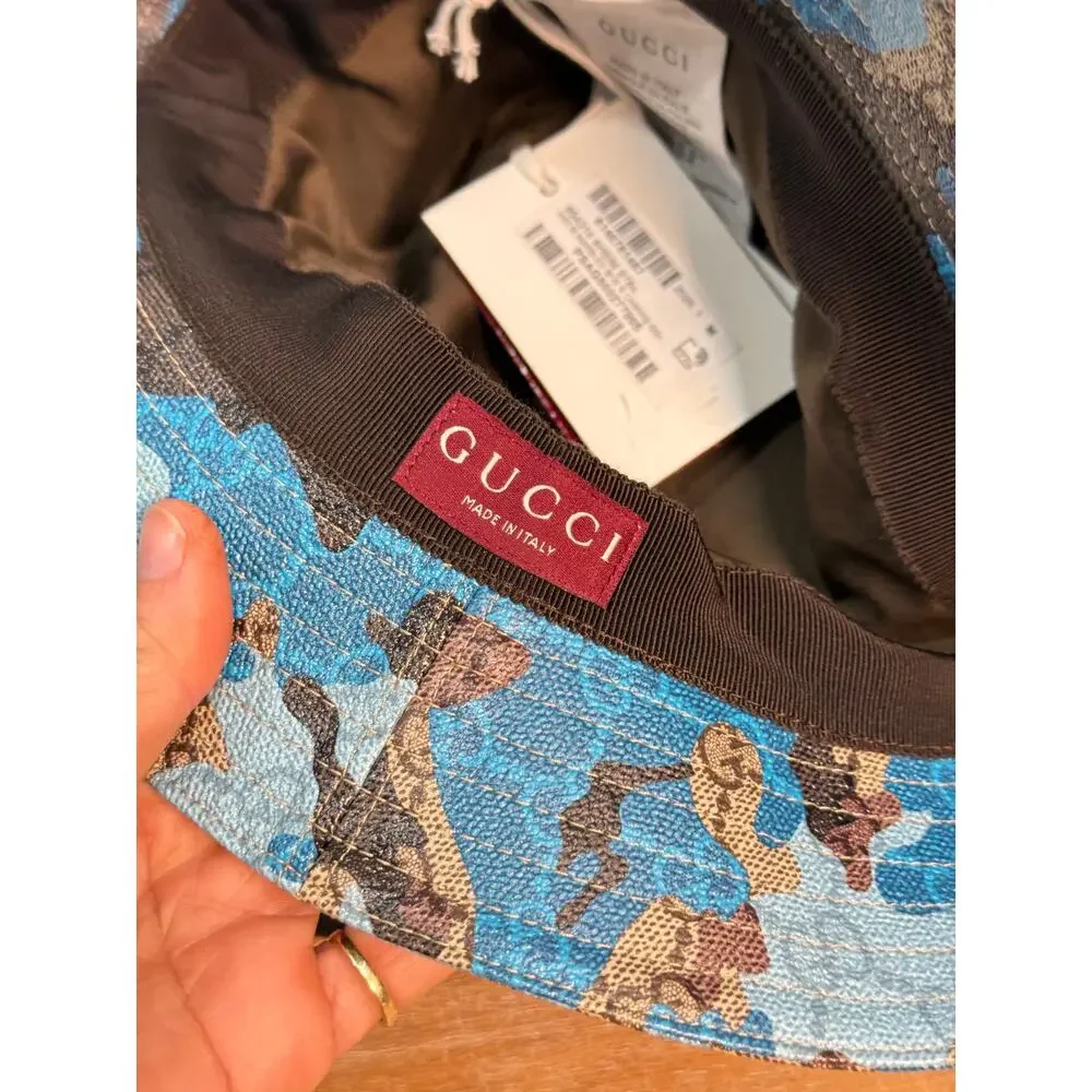 NWT Gucci GG Supreme Canvas Bucket Hat M 58cm Blue Camo Unisex